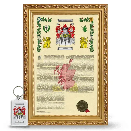 Young Framed Armorial History and Keychain - Gold