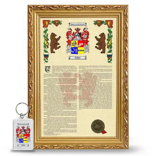 Zuban Framed Armorial History and Keychain - Gold