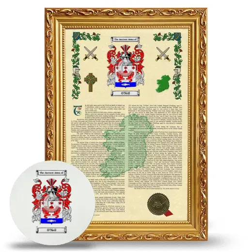 O'Neil Framed Armorial History and Mouse Pad - Gold