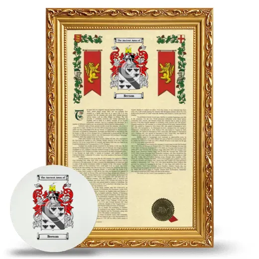 Beeson Framed Armorial History and Mouse Pad - Gold
