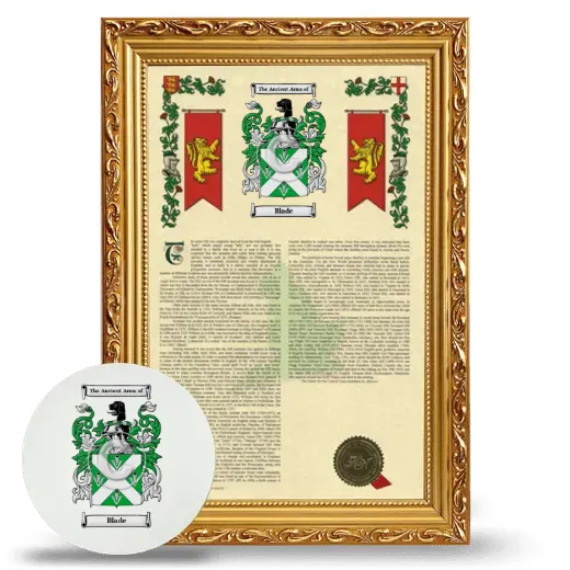 Blade Framed Armorial History and Mouse Pad - Gold