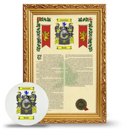 Brooks Framed Armorial History and Mouse Pad - Gold