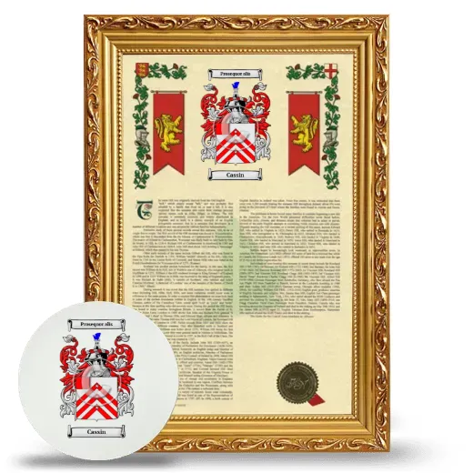 Cassin Framed Armorial History and Mouse Pad - Gold