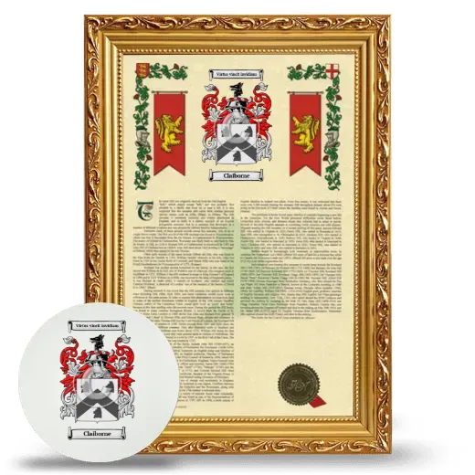 Claiborne Framed Armorial History and Mouse Pad - Gold