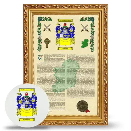 Creamer Framed Armorial History and Mouse Pad - Gold
