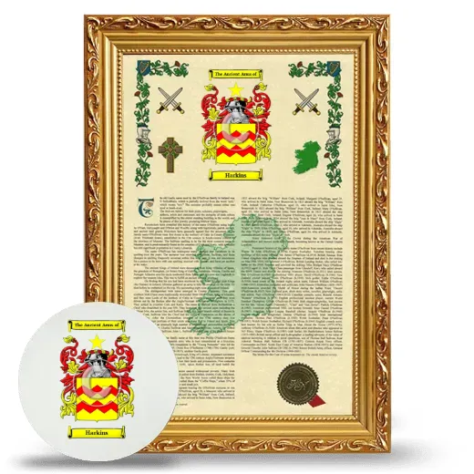Harkins Framed Armorial History and Mouse Pad - Gold