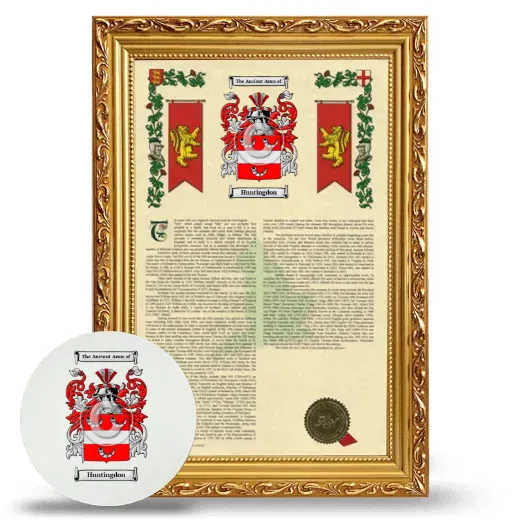 Huntingdon Framed Armorial History and Mouse Pad - Gold