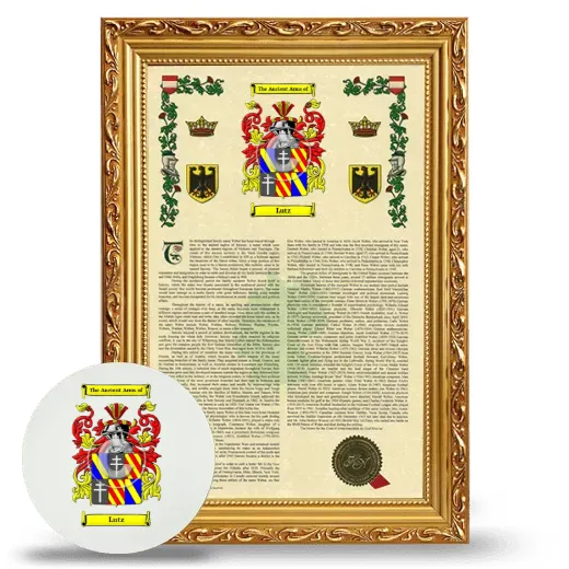 Lutz Framed Armorial History and Mouse Pad - Gold