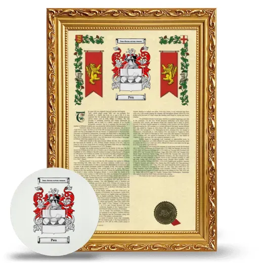Pen Framed Armorial History and Mouse Pad - Gold