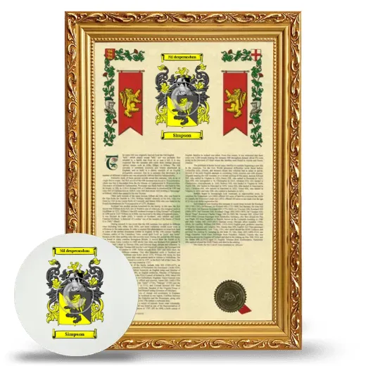 Simpson Framed Armorial History and Mouse Pad - Gold
