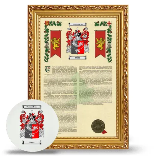 Stear Framed Armorial History and Mouse Pad - Gold