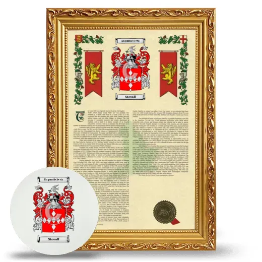 Stovall Framed Armorial History and Mouse Pad - Gold