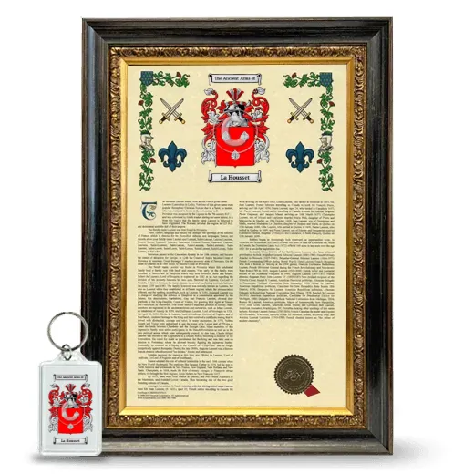 La Housset Framed Armorial History and Keychain - Heirloom