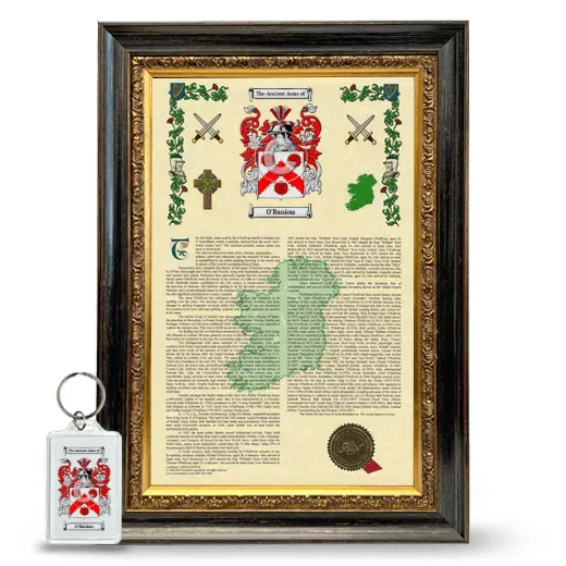 O'Banion Framed Armorial History and Keychain - Heirloom