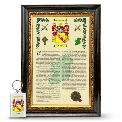 O'Callan Framed Armorial History and Keychain - Heirloom