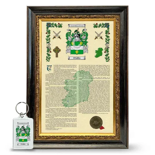 O'Coffey Framed Armorial History and Keychain - Heirloom