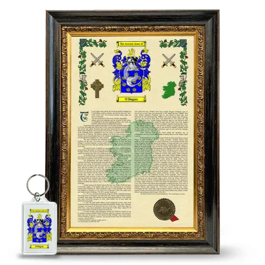 O'Dugan Framed Armorial History and Keychain - Heirloom