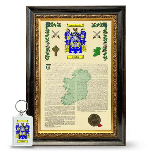 O'Maher Framed Armorial History and Keychain - Heirloom