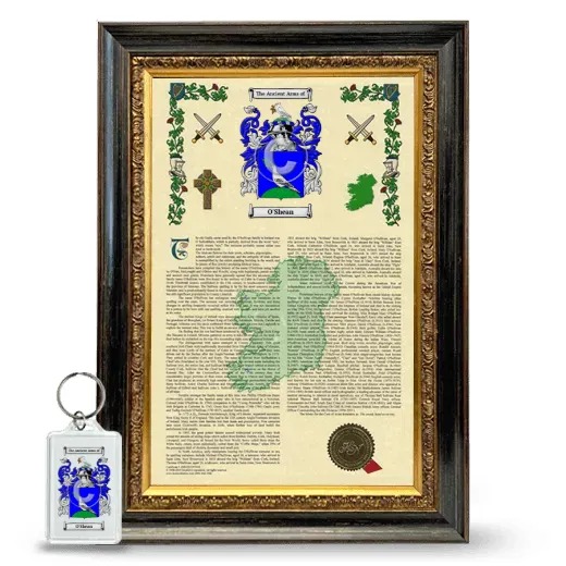 O'Shean Framed Armorial History and Keychain - Heirloom