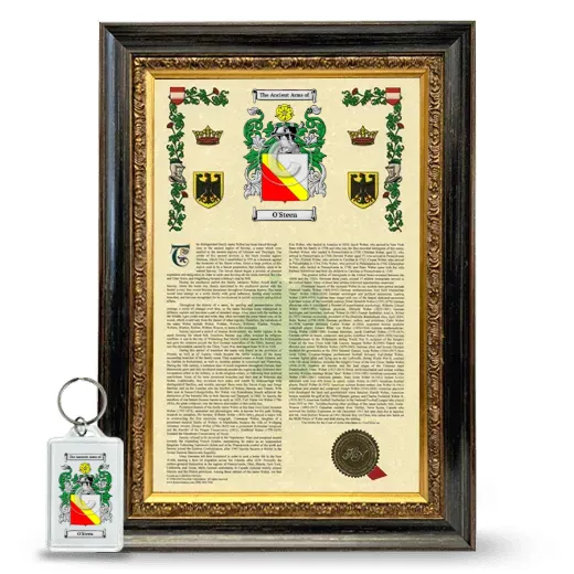 O'Steen Framed Armorial History and Keychain - Heirloom