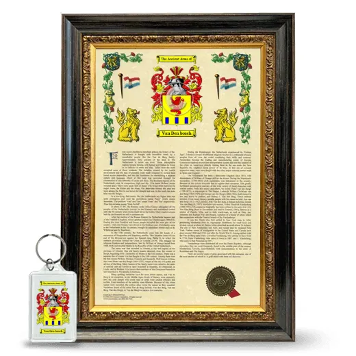Van Den bosch Framed Armorial History and Keychain - Heirloom
