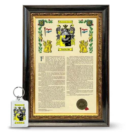 Van Der bilt Framed Armorial History and Keychain - Heirloom