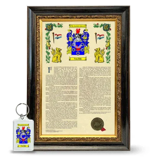Van Dijk Framed Armorial History and Keychain - Heirloom