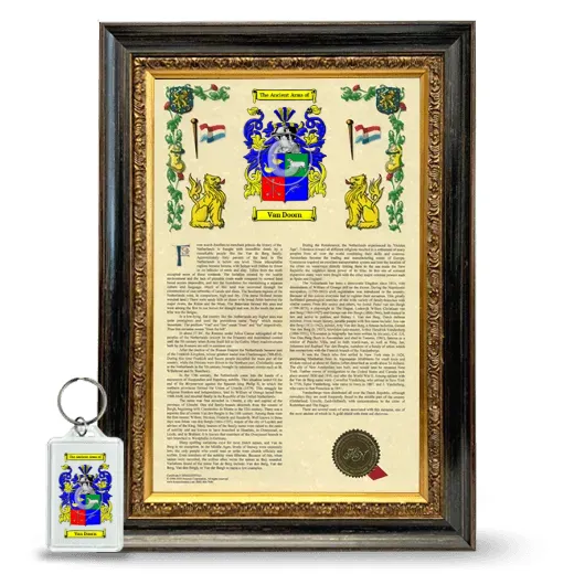 Van Doorn Framed Armorial History and Keychain - Heirloom