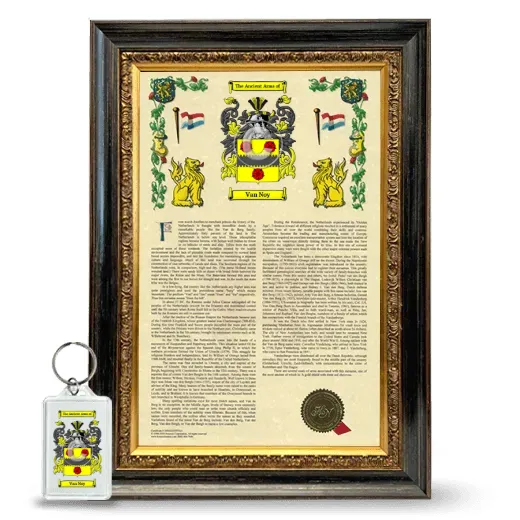 Van Noy Framed Armorial History and Keychain - Heirloom