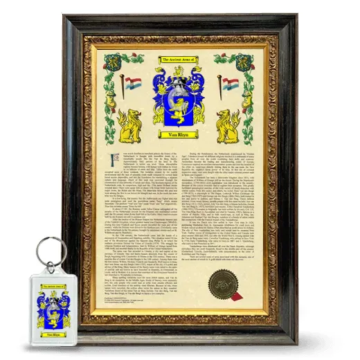 Van Rhyn Framed Armorial History and Keychain - Heirloom