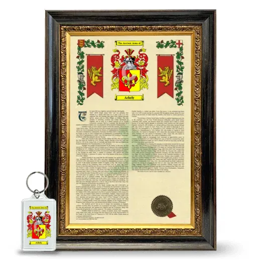 Achely Framed Armorial History and Keychain - Heirloom