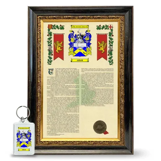 Aldock Framed Armorial History and Keychain - Heirloom