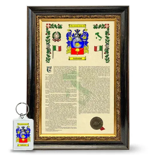 Ambrosini Framed Armorial History and Keychain - Heirloom