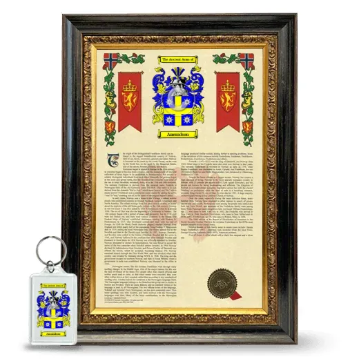 Amundson Framed Armorial History and Keychain - Heirloom