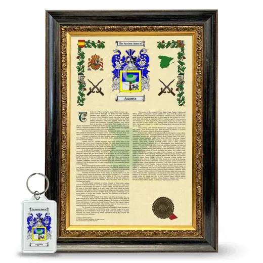 Argueta Framed Armorial History and Keychain - Heirloom