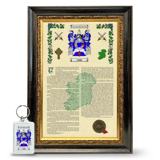 Aspig Framed Armorial History and Keychain - Heirloom