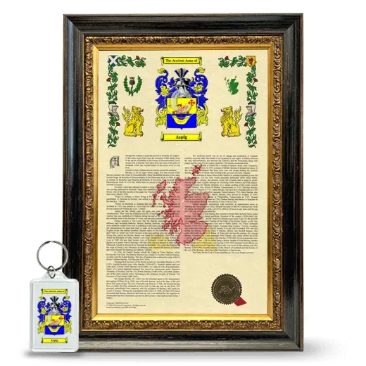 Aspig Framed Armorial History and Keychain - Heirloom