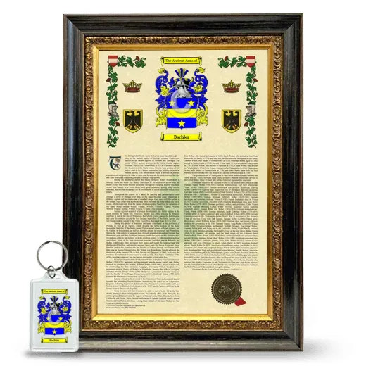 Bachler Framed Armorial History and Keychain - Heirloom