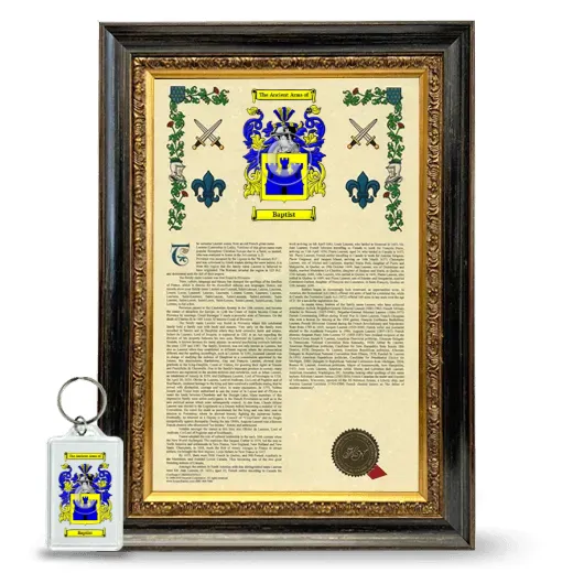 Baptist Framed Armorial History and Keychain - Heirloom