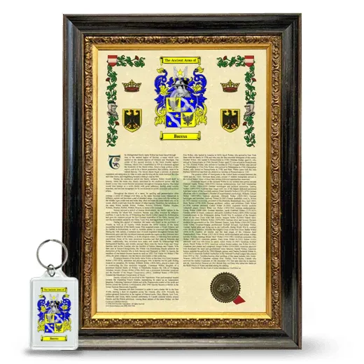 Baress Framed Armorial History and Keychain - Heirloom