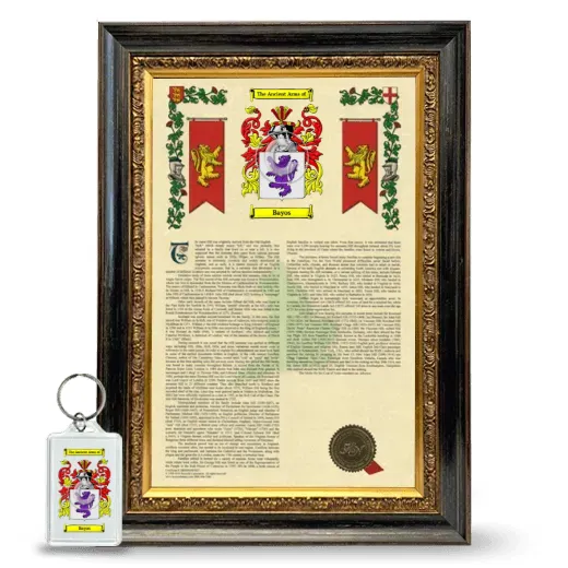 Bayos Framed Armorial History and Keychain - Heirloom