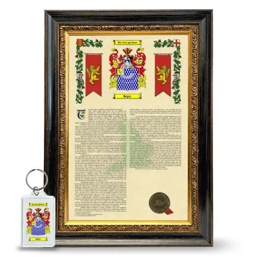 Beger Framed Armorial History and Keychain - Heirloom