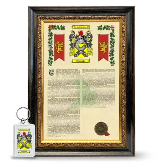 Benjamin Framed Armorial History and Keychain - Heirloom