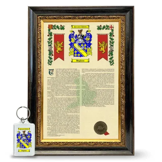 Bingham Framed Armorial History and Keychain - Heirloom