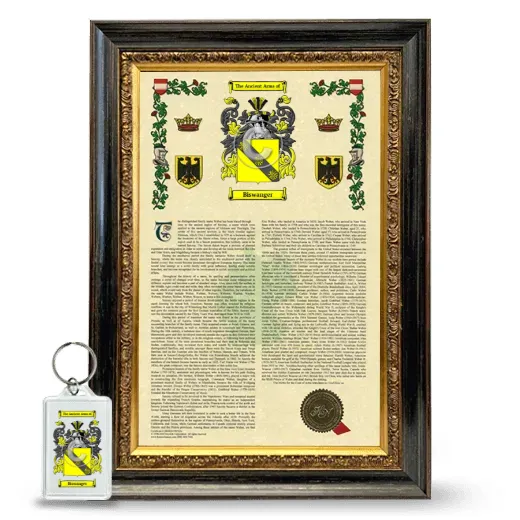 Biswanger Framed Armorial History and Keychain - Heirloom