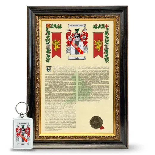 Blake Framed Armorial History and Keychain - Heirloom