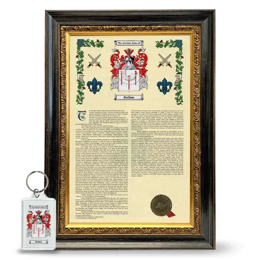 Borbon Framed Armorial History and Keychain - Heirloom