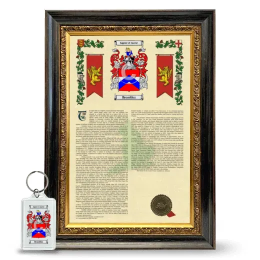 Broaddus Framed Armorial History and Keychain - Heirloom