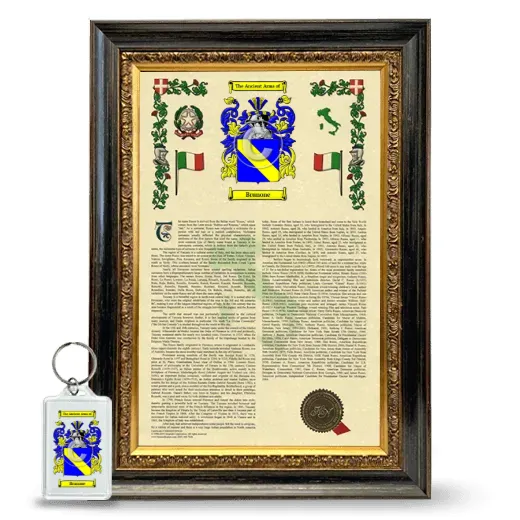 Brunone Framed Armorial History and Keychain - Heirloom