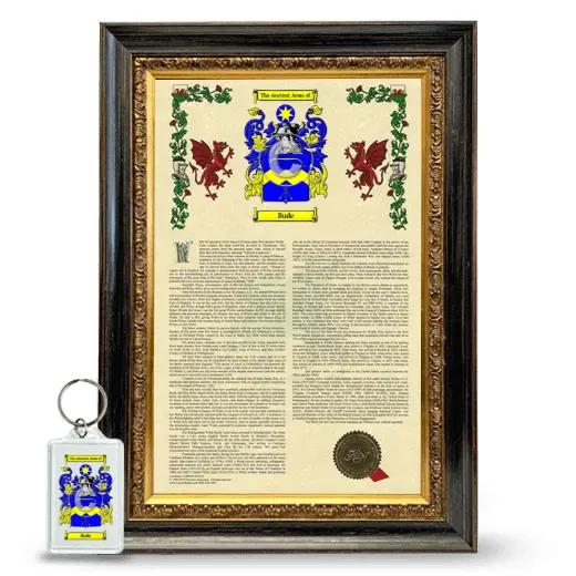 Bude Framed Armorial History and Keychain - Heirloom